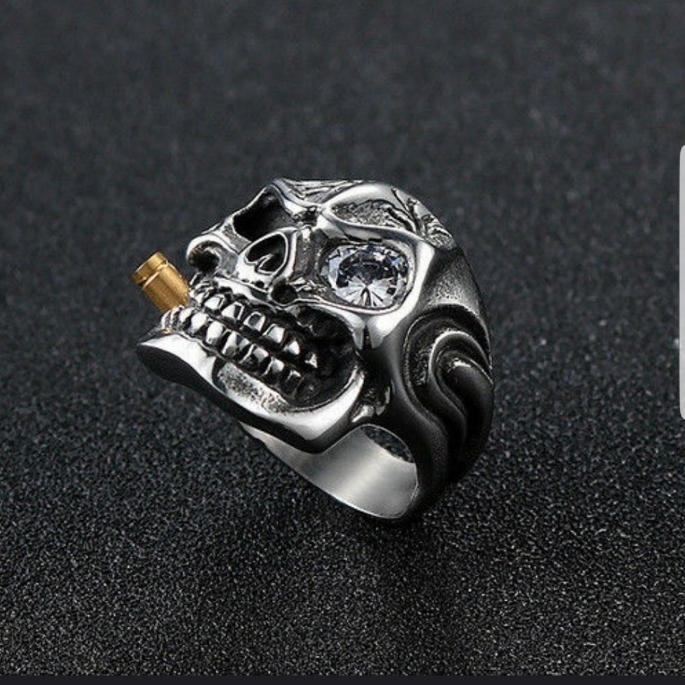 Mens Skull Fashion Ring With Bullet